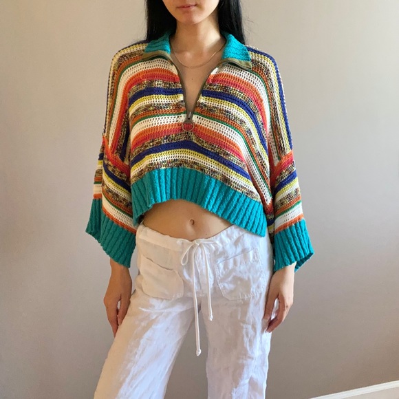 Free People Sweaters - Free people crochet quarter zip sweater rainbow